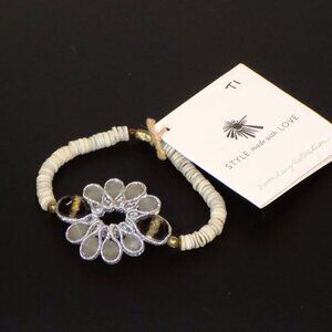 New Noonday Collection Crystal & Puka Shell Stretch Bracelet Handmade in India